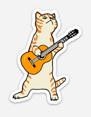 Cat Playing A Guitar, Vinyl Sticker