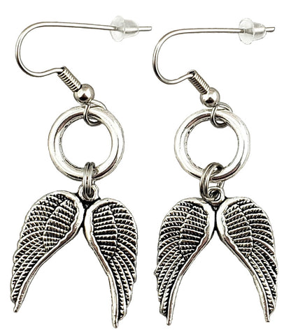 Angel Wing Earrings, Silver-Tone