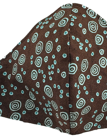 Brown and Teal Swirls, structured Mask w/ ties, Size: Woman/Teen
