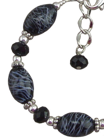 Black Swirl Glass Adjustable Bracelet