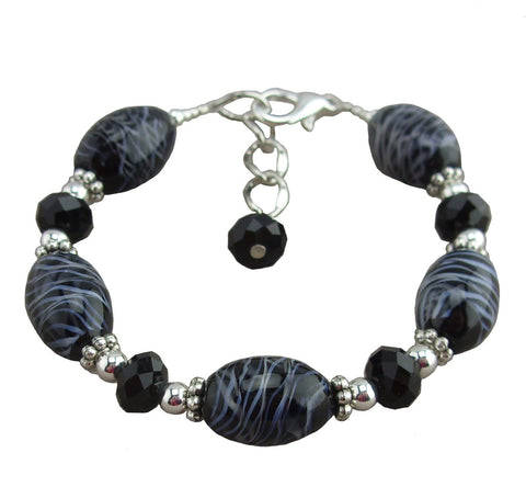Black Swirl Glass Adjustable Bracelet