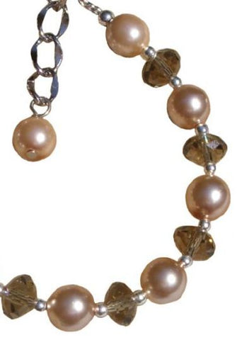 Pink Glass Pearl and Gray Adjustable Bracelet