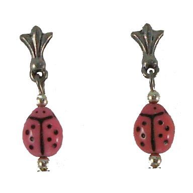Pink Ladybug; earrings, small