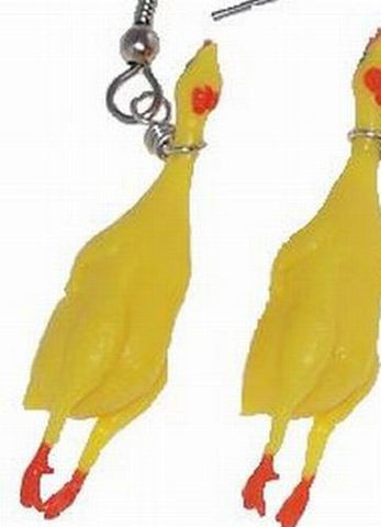 Fun Rubber Chicken Dangle Earrings, Squawking Rooster Jewelry