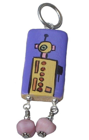 Yellow and Purple Robot Pendant
